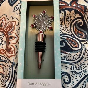 Snowflake Bottle Stopper with Red Accents, NWT